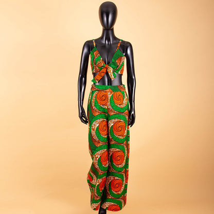 African 2 Piece Set for Women Strapless Short Top & full Length Print Pants Ankara Clothing Attire