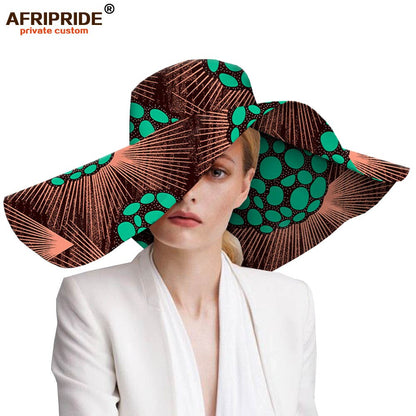 Women`s Hats African Print Floral Ladies Hats Ankara Fabric Wide Brim Hat Wax Batik Bazin Riche