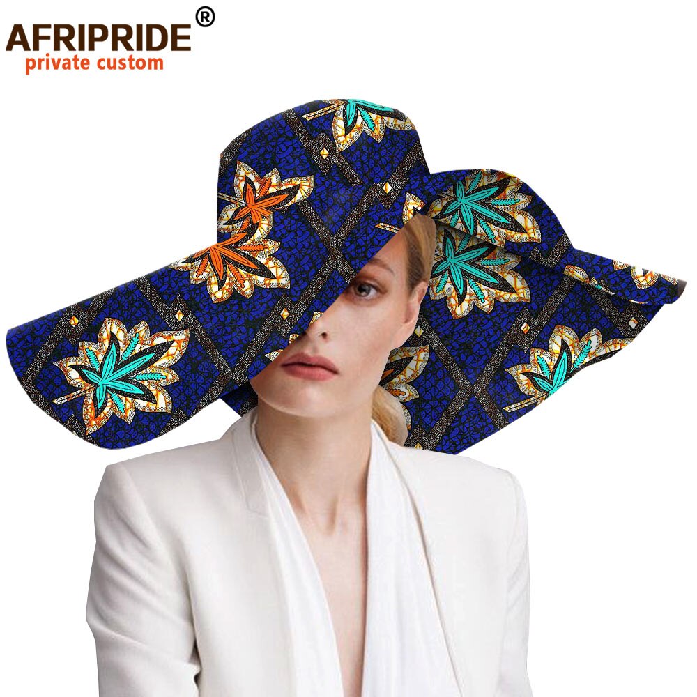 Women`s Hats African Print Floral Ladies Hats Ankara Fabric Wide Brim Hat Wax Batik Bazin Riche