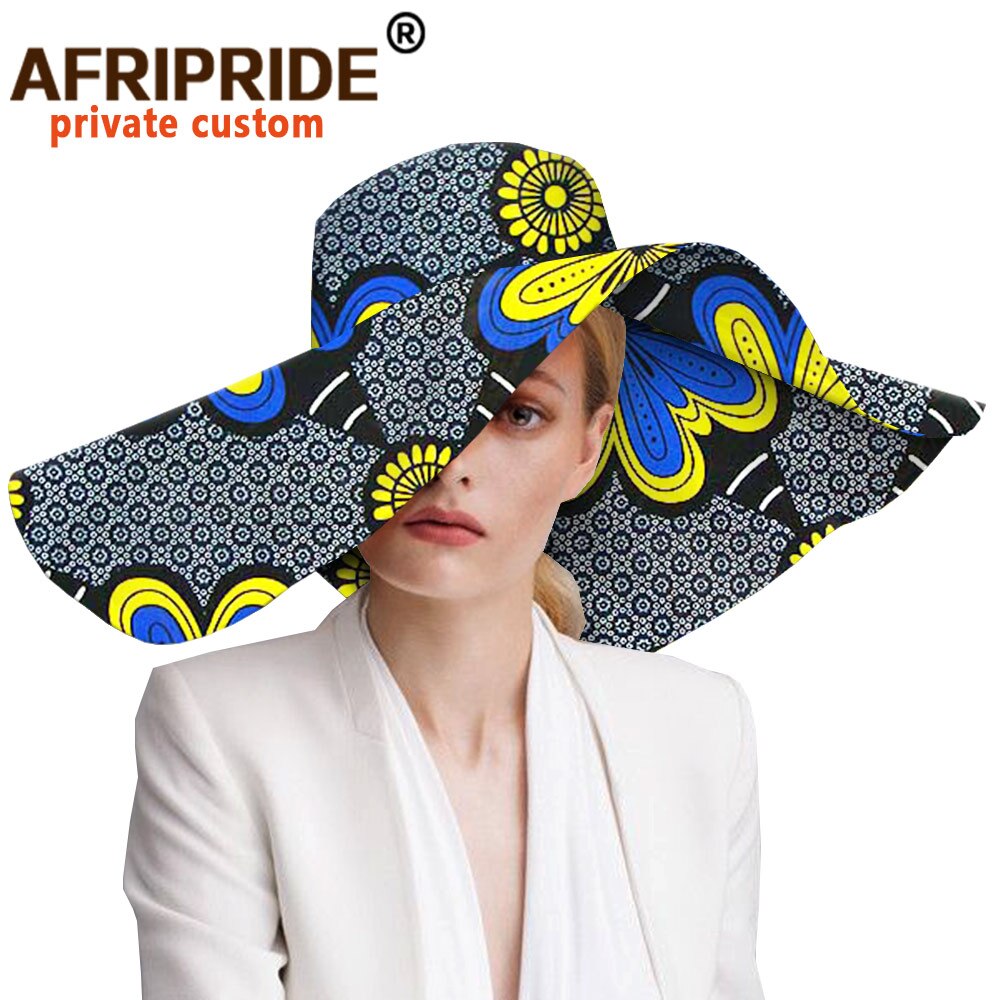 Women`s Hats African Print Floral Ladies Hats Ankara Fabric Wide Brim Hat Wax Batik Bazin Riche