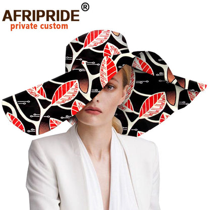 Women`s Hats African Print Floral Ladies Hats Ankara Fabric Wide Brim Hat Wax Batik Bazin Riche