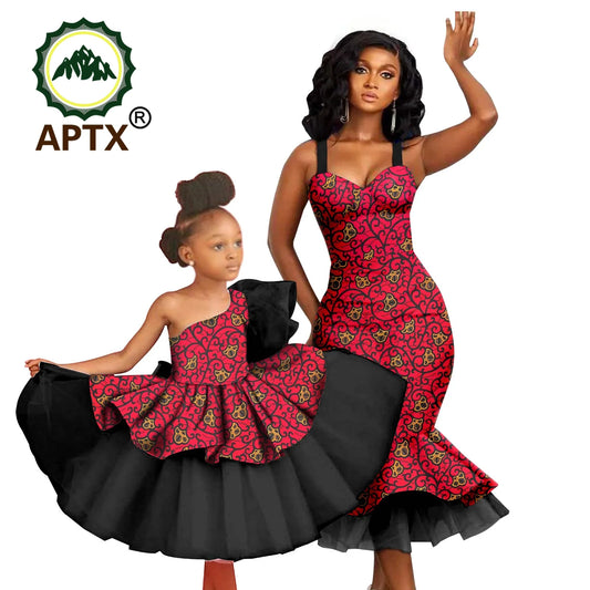 African Dress for Women Matching Girls Outfit Ankara Print Patching Dresses Dashiki Mom and Daughter Family Clothes Sets