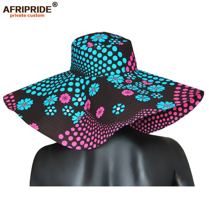 Women`s Hats African Print Floral Ladies Hats Ankara Fabric Wide Brim Hat Wax Batik Bazin Riche