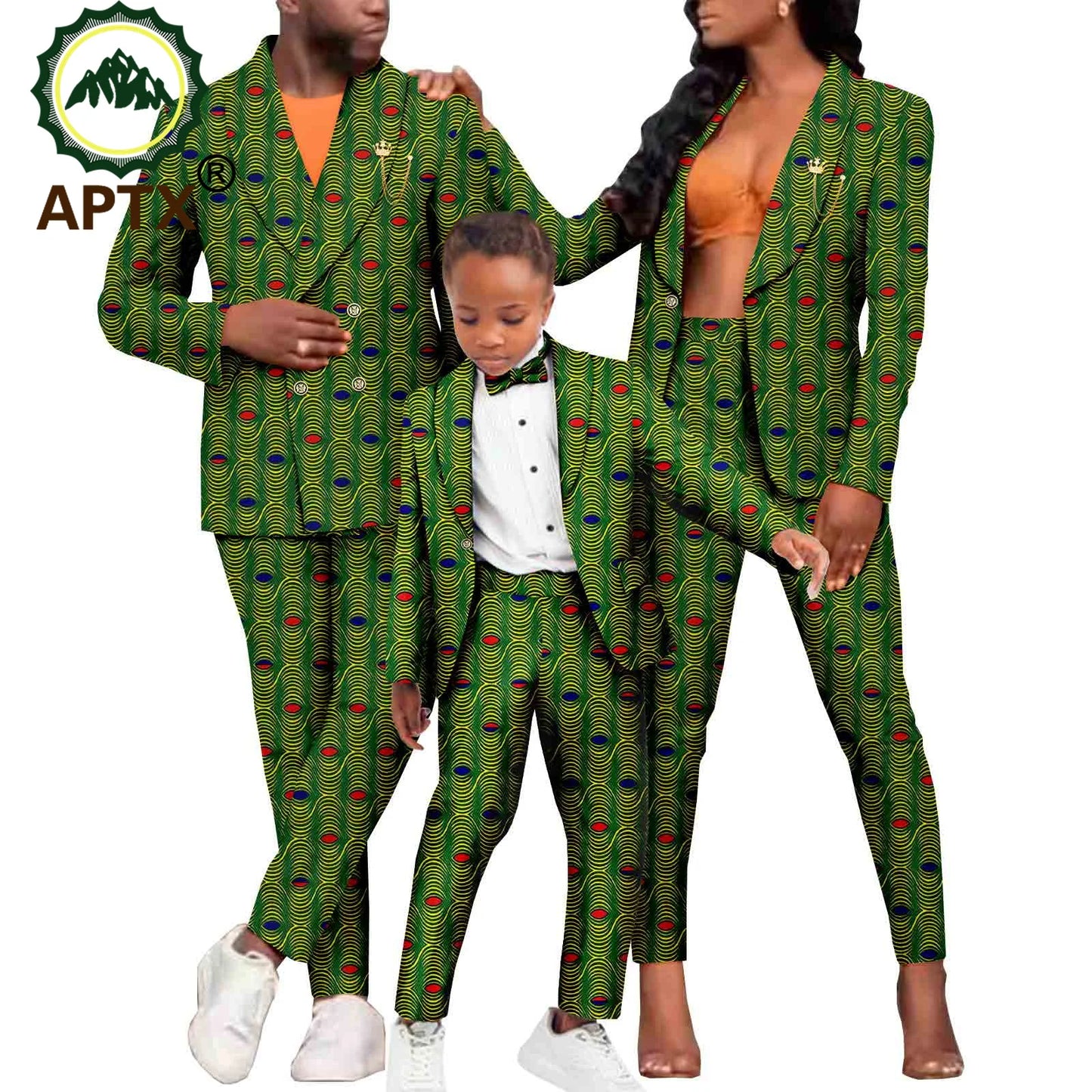 African Clothing for Family Ankara Men Women Print Suit Matching Boys Outfit Dashiki Blazer Jacket and Pants 2 Piece Set