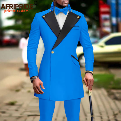 African Suit for Men Slim Fit One Button Blazer and Trousers 2 Piece Set Dashiki Outfits Bussiness Suit