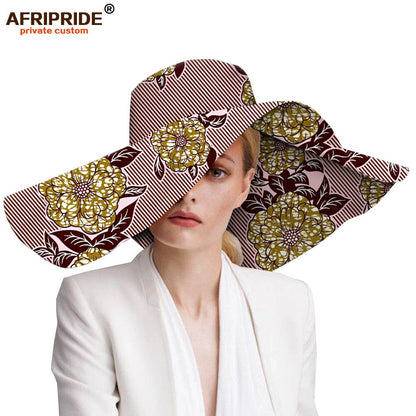 Women`s Hats African Print Floral Ladies Hats Ankara Fabric Wide Brim Hat Wax Batik Bazin Riche