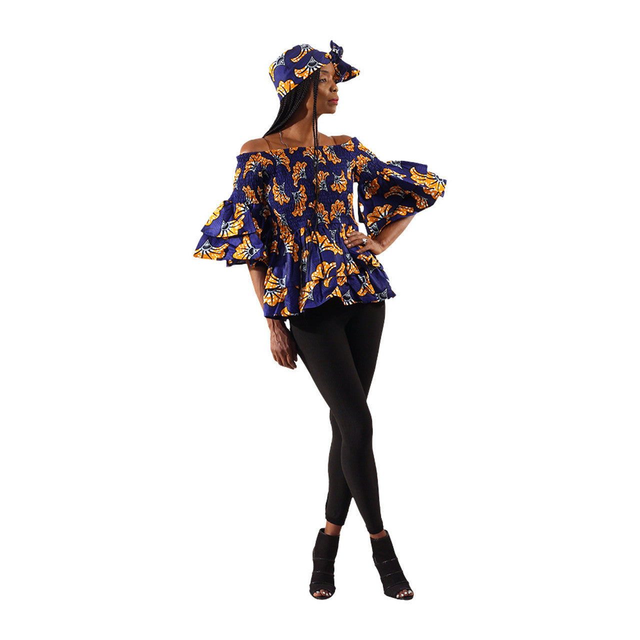 African Print Smocked Peplum Top