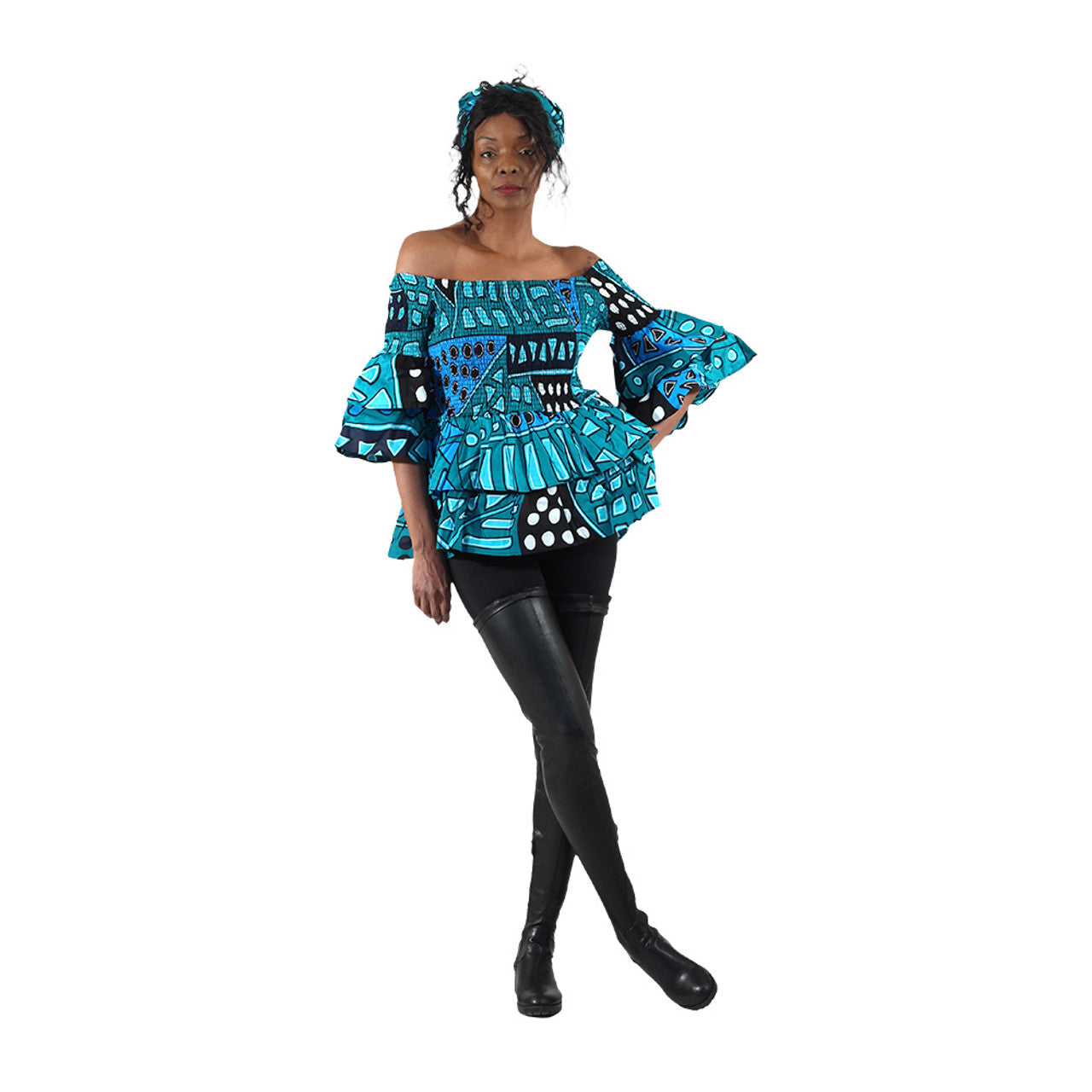 African Print Smocked Peplum Top