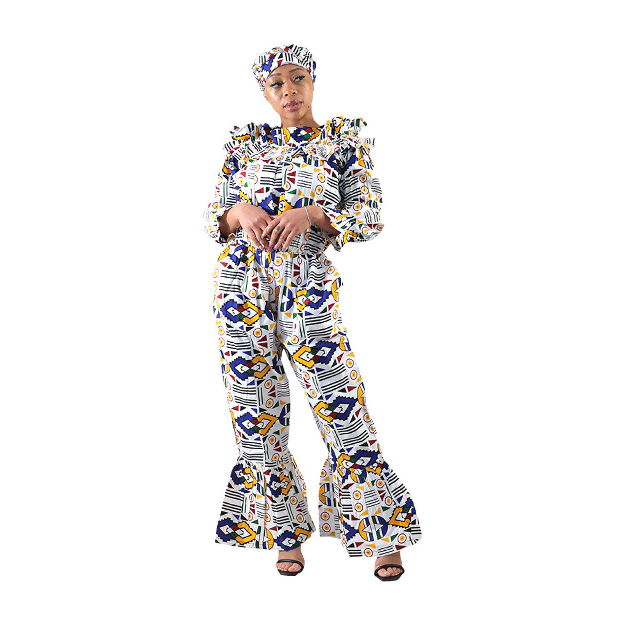 African Print Flare Bottom Jumpsuit