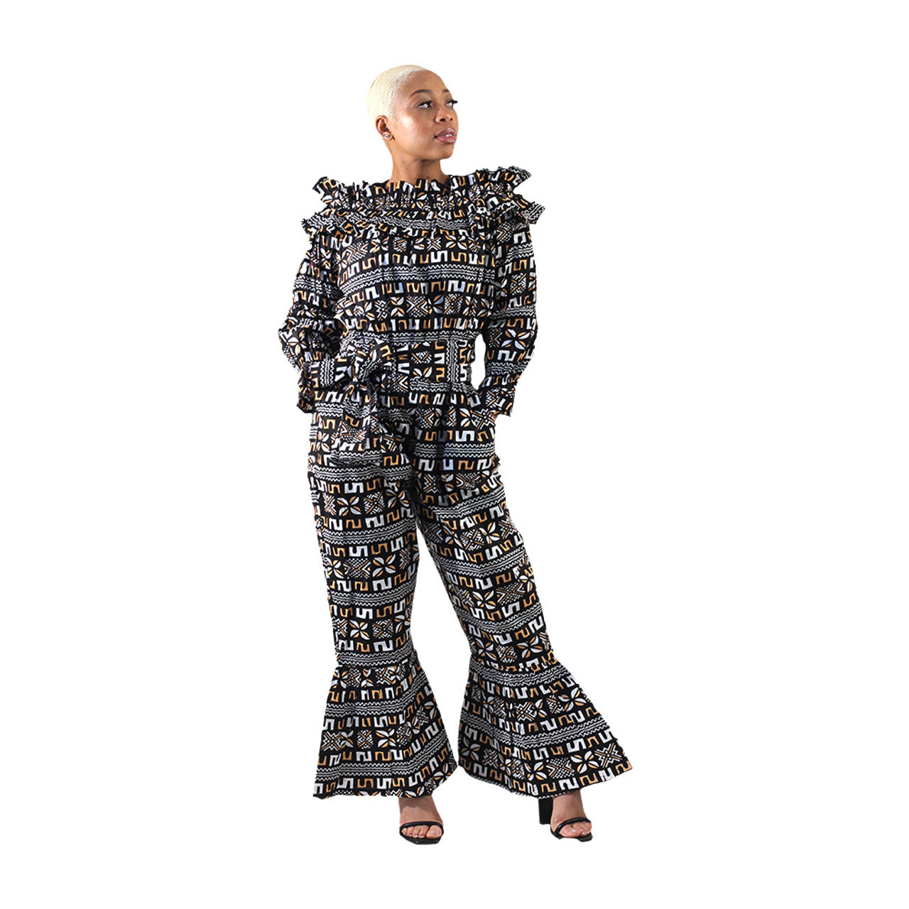 African Print Flare Bottom Jumpsuit