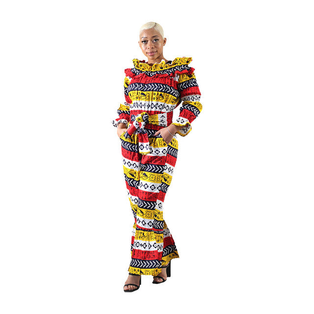 African Print Flare Bottom Jumpsuit