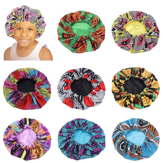 Kids African Pattern Print Fabric Ankara Bonnets Women Extra Large Satin Lined Bonnets Night Sleep