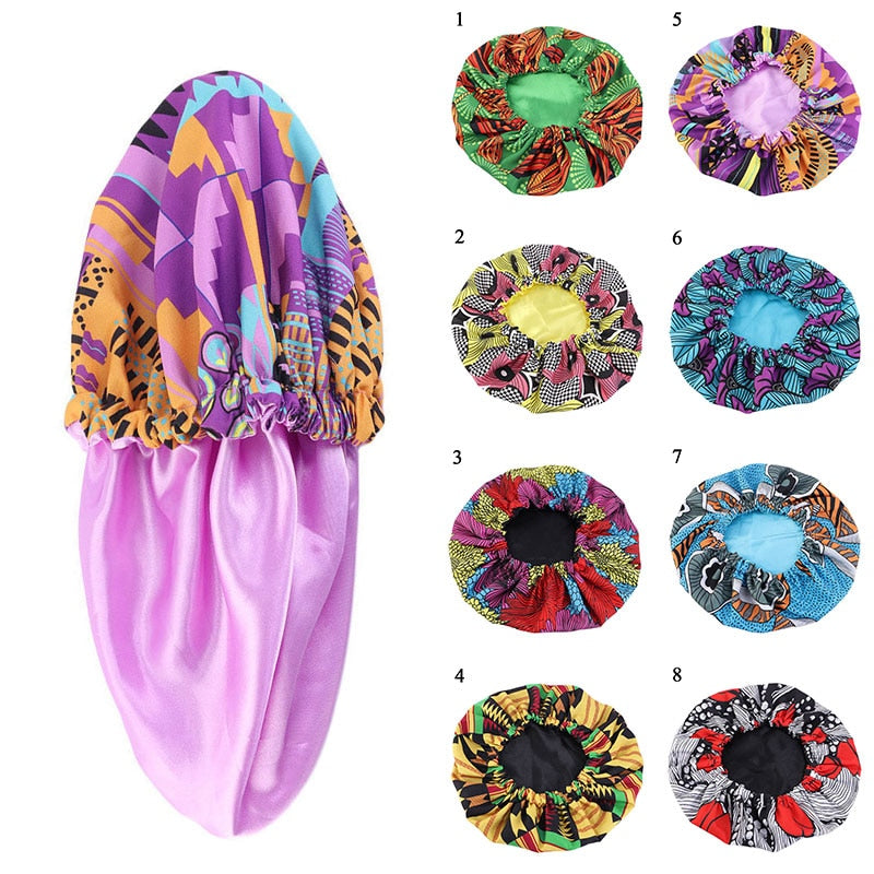 Kids African Pattern Print Fabric Ankara Bonnets Women Extra Large Satin Lined Bonnets Night Sleep