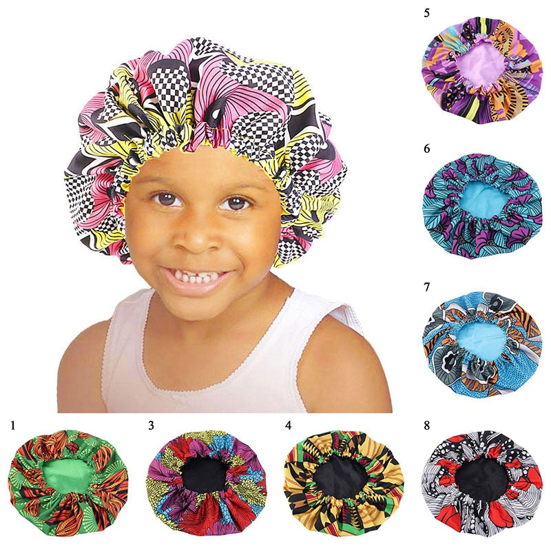 Kids African Pattern Print Fabric Ankara Bonnets Women Extra Large Satin Lined Bonnets Night Sleep