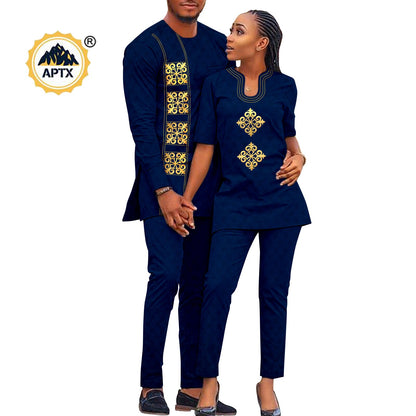 African Couples Isiagu Women& Men Festive Traditional Outfits 2 Pieces Shirt and Pants Sets