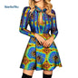 African Ankara Print Long Sleeve Knee-Length Dress