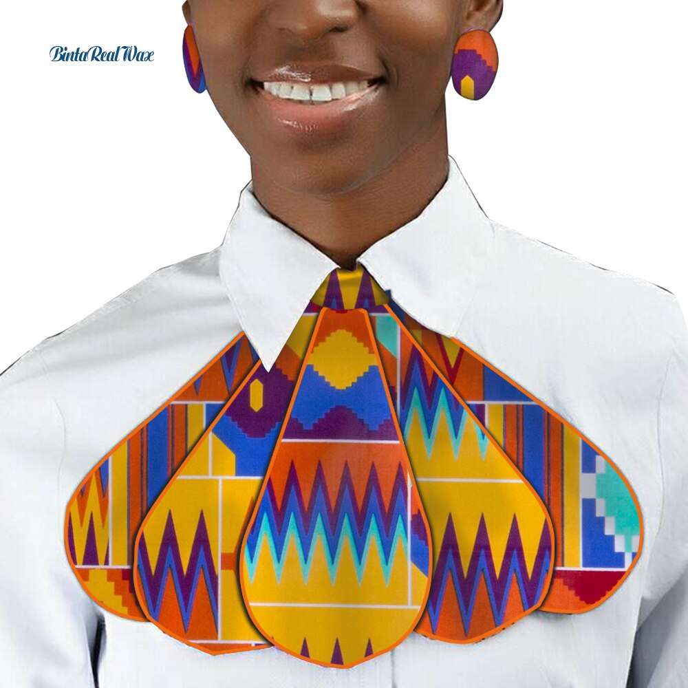 Triangle Ankara Fabric Cravat with Stud Earrings WYB318