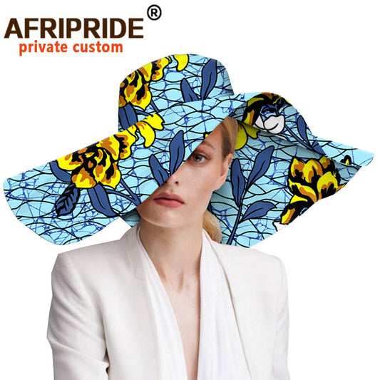 Women`s Hats African Print Floral Ladies Hats Ankara Fabric Wide Brim Hat Wax Batik Bazin Riche