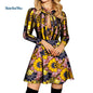 African Ankara Print Long Sleeve Knee-Length Dress