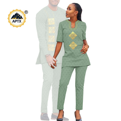African Couples Isiagu Women& Men Festive Traditional Outfits 2 Pieces Shirt and Pants Sets