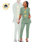 African Couples Isiagu Women& Men Festive Traditional Outfits 2 Pieces Shirt and Pants Sets