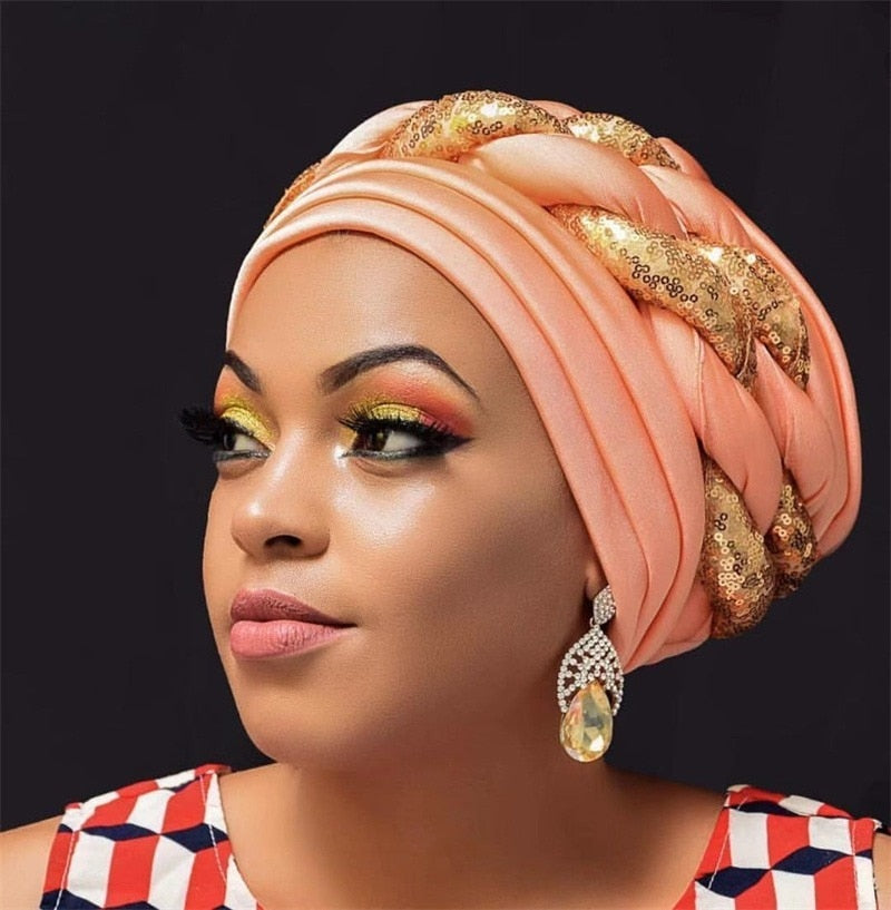 Turbans for Women Pleated Beanie Headwrap  Aso Oke Gele Readymade to Wear