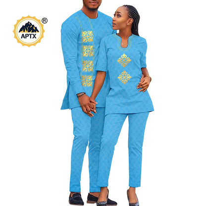 African Couples Isiagu Women& Men Festive Traditional Outfits 2 Pieces Shirt and Pants Sets