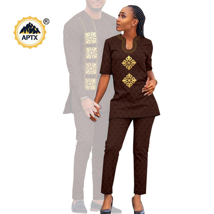 African Couples Isiagu Women& Men Festive Traditional Outfits 2 Pieces Shirt and Pants Sets
