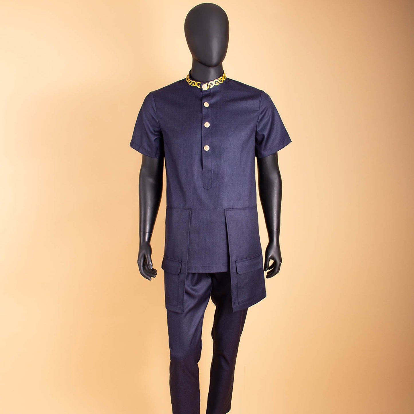 Men Embroidery Short Sleeve Shirt and Pant 2 Piece Set