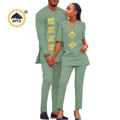African Couples Isiagu Women& Men Festive Traditional Outfits 2 Pieces Shirt and Pants Sets