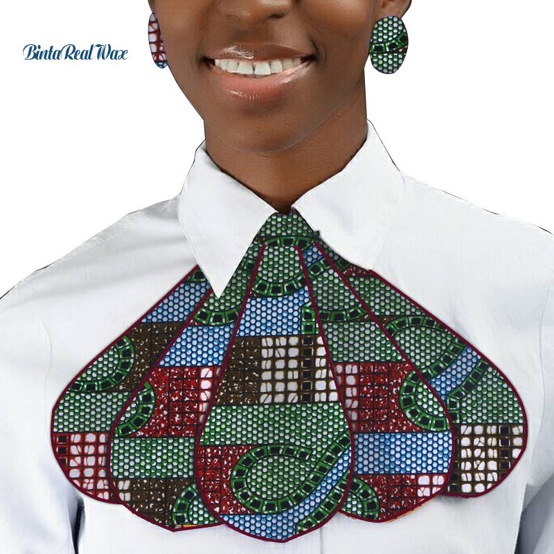 Triangle Ankara Fabric Cravat with Stud Earrings WYB318