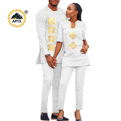 African Couples Isiagu Women& Men Festive Traditional Outfits 2 Pieces Shirt and Pants Sets