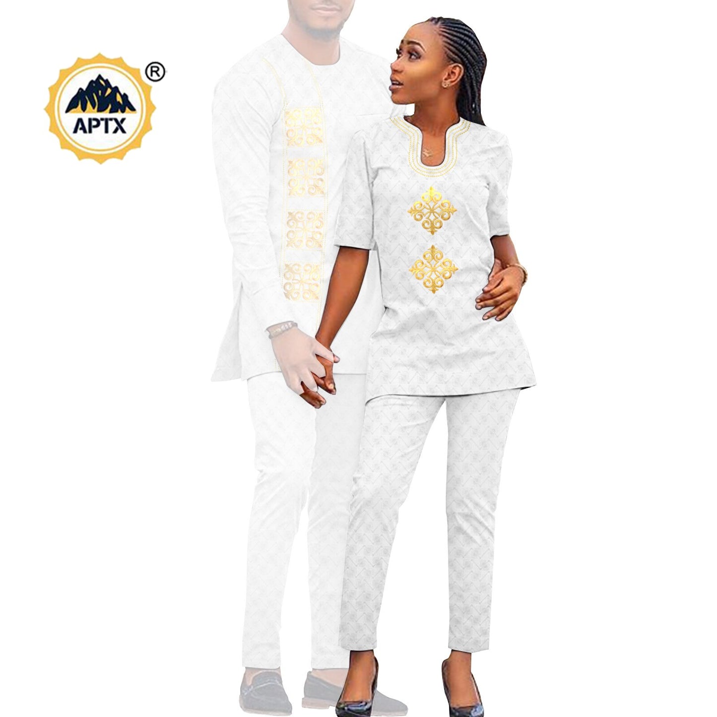 African Couples Isiagu Women& Men Festive Traditional Outfits 2 Pieces Shirt and Pants Sets