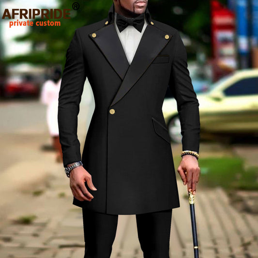 African Suit for Men Slim Fit One Button Blazer and Trousers 2 Piece Set Dashiki Outfits Bussiness Suit