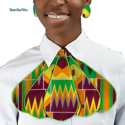 Triangle Ankara Fabric Cravat with Stud Earrings WYB318