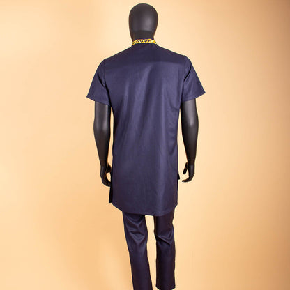 Men Embroidery Short Sleeve Shirt and Pant 2 Piece Set