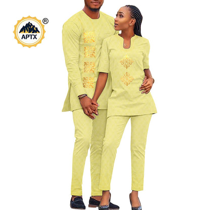 African Couples Isiagu Women& Men Festive Traditional Outfits 2 Pieces Shirt and Pants Sets
