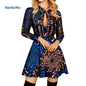 African Ankara Print Long Sleeve Knee-Length Dress
