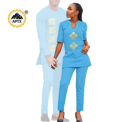 African Couples Isiagu Women& Men Festive Traditional Outfits 2 Pieces Shirt and Pants Sets