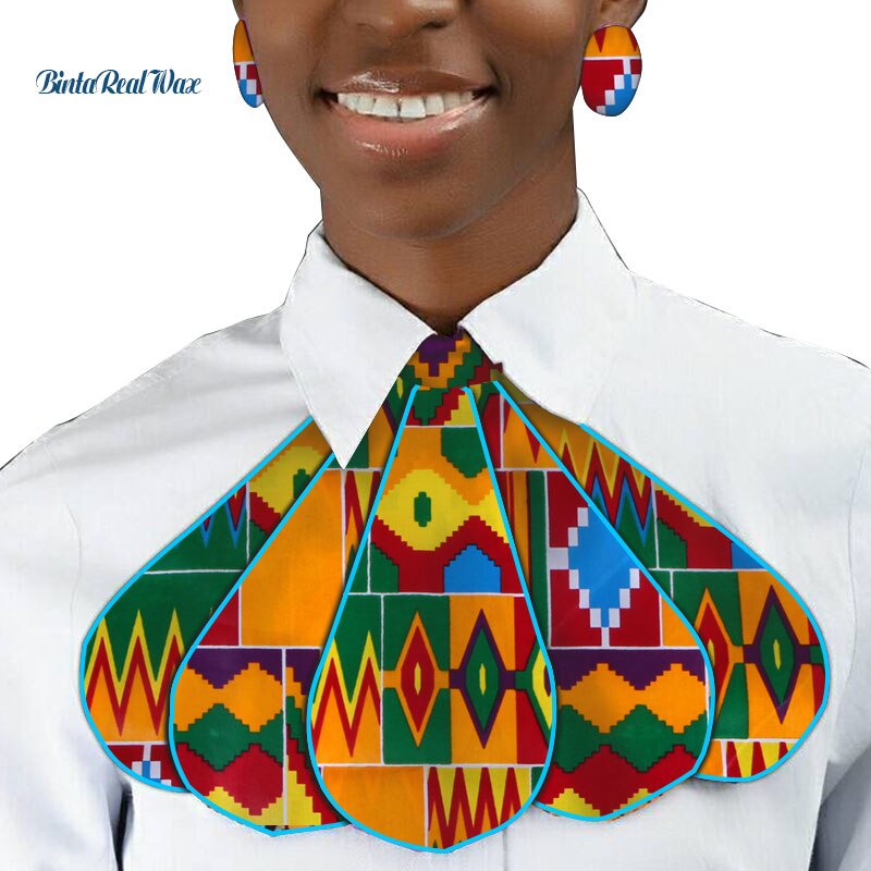 Triangle Ankara Fabric Cravat with Stud Earrings WYB318