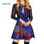 African Ankara Print Long Sleeve Knee-Length Dress