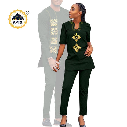 African Couples Isiagu Women& Men Festive Traditional Outfits 2 Pieces Shirt and Pants Sets