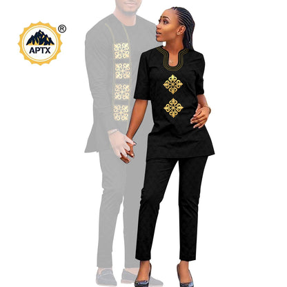 African Couples Isiagu Women& Men Festive Traditional Outfits 2 Pieces Shirt and Pants Sets