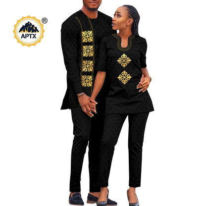 African Couples Isiagu Women& Men Festive Traditional Outfits 2 Pieces Shirt and Pants Sets