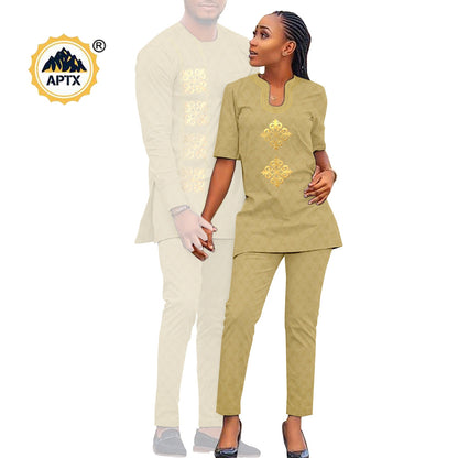 African Couples Isiagu Women& Men Festive Traditional Outfits 2 Pieces Shirt and Pants Sets