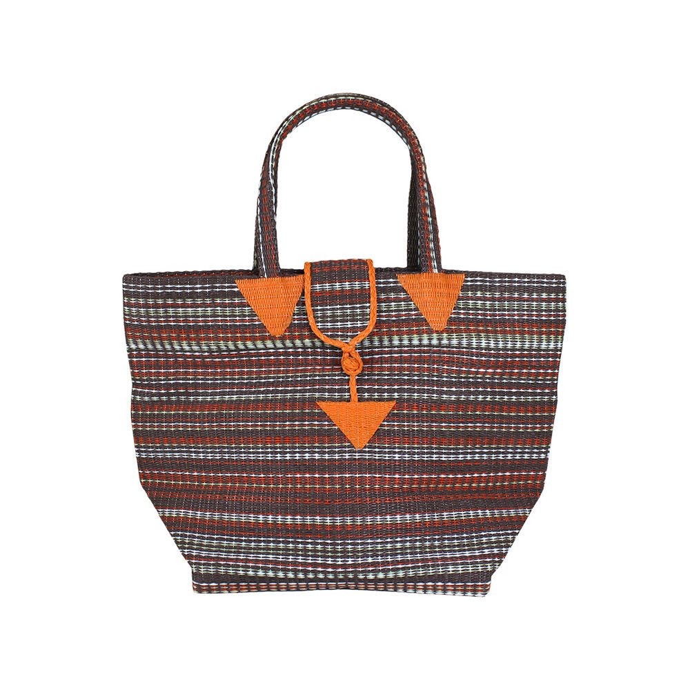 Woven Plastic Handbag: Brown & Orange