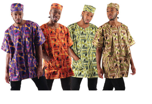 Kente Print Dashiki & Cap