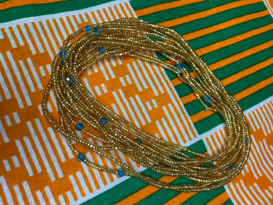 Gold and blue elastic waist-beads