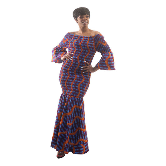 “Ade” Interwoven Print Off-Shoulder Dress