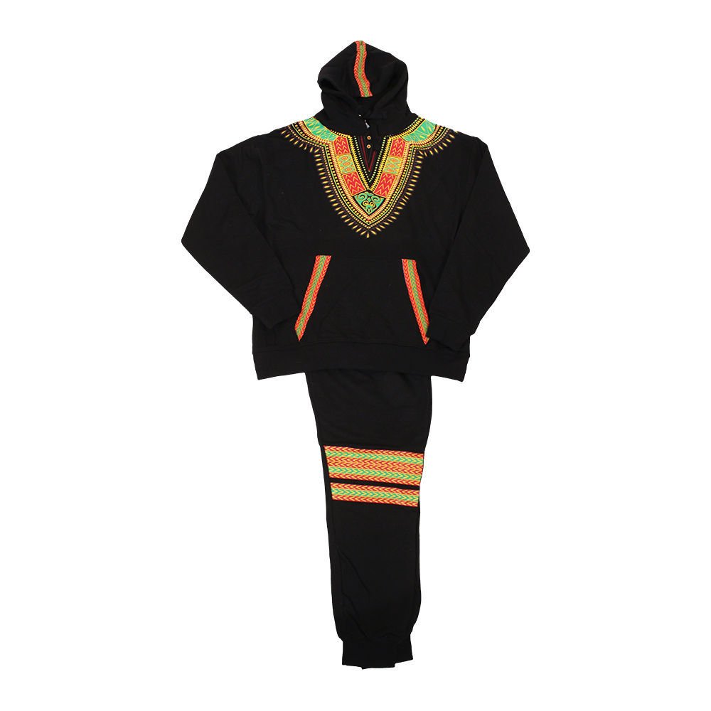 Trad Print Sweatsuit Set: Black